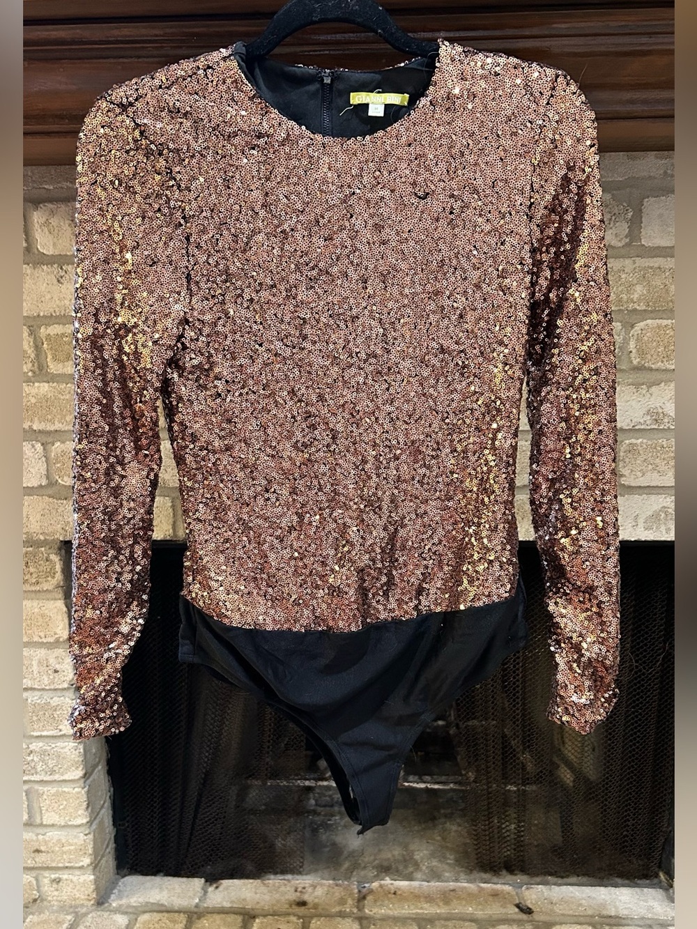 Sequin Bodysuit Top in Rose Gold - Women's Long Sleeve EUC